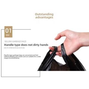 Bolsas de basura domésticas de plástico desechables extra gruesas tipo chaleco, negras, con asa, para cubos de pintura y agua, al por mayor - Product Image 3