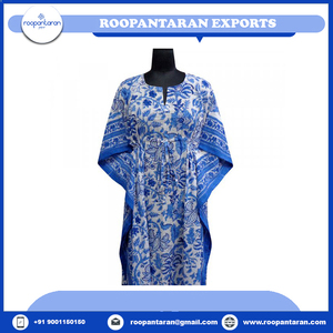 Moroccan <b>Kaftan</b> Wedding Free <b>Size</b> Indian Hand Block Printed Long Free <b>Size</b> <b>Kaftan</b> Loungewear in Soft Cotton Voile for Sale - Product Image 2