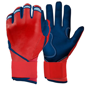 Premium Quality Custom Red & Blue Leather Long Cuff Baseball Batting Gloves Customized Leather Palm Softball Batting Gloves - Product Image 1