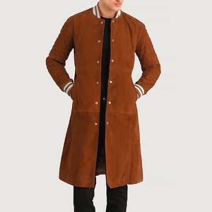 Wilde Brown Vintage Varsity Coat <b>Suede</b> Genuine Leather PU Casual College Style Embroidered Technics Available XS 6XL for Autumn - Product Image 1
