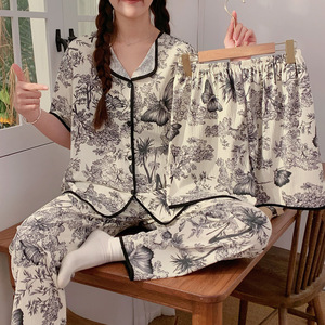 Sfy-yY1382 nuovo Design morbido <span class=keywords><strong>pigiama</strong></span> da donna 3 pezzi Pantaloni della camicia Pantaloncini comodi fiori stampa Nighty <span class=keywords><strong>cotone</strong></span> <span class=keywords><strong>pigiama</strong></span> - Product Image 4