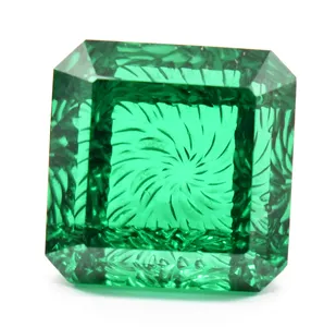 Lab Smaragd Gesneden Kristal Losse Edelsteen Achthoek Gefacetteerde Geslepen Steen Gekalibreerd Voor Sieraden Maken Van Interne Reflectie Houtsnijwerk