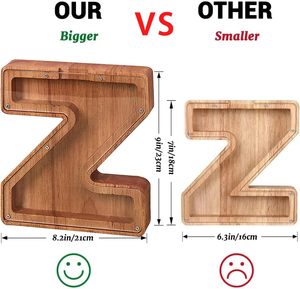 กระปุกออมสินสำหรับตัวอักษร Z ใน9*8.2*1.1 "กล่องเงินตัวอักษรไม้ใสโถเปลี่ยนส่วนตัวสำหรับเด็กกระปุกออมสินสร้างสรรค์ - Product Image 2