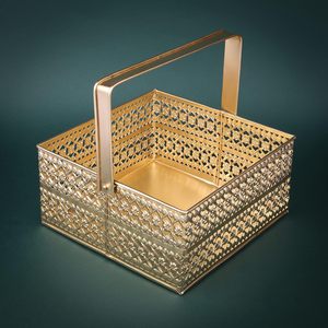 Bandeja de regalo dorada de diseño moderno, bandeja de cesto para embalaje de alimentos de Navidad con patrón de naturaleza muerta, artesanía de Metal - Product Image 3