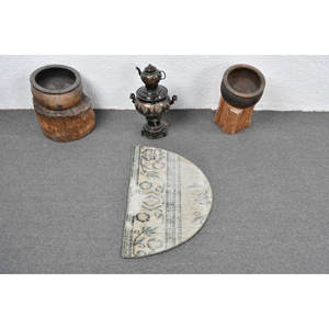 Tapis classique en laine bleu beige 2.5x1.5 pieds fait à la main turc Patchwork Design motif de couloir rectangulaire pour salon chambre Latex - Product Image 3