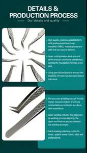 Kit de Pinzas para Extensión de Pestañas de Volumen Recto con Punta de Fibra y Agarre de Diamante, Marca Privada Personalizada, Herramientas Profesionales para Damas - Product Image 4