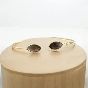 Pulsera bohemia de Plata de Ley 925 hecha a mano, brazalete de dos piedras preciosas facetadas chapadas en oro con diamantes de cuarzo ahumado Natural - Product Image 1