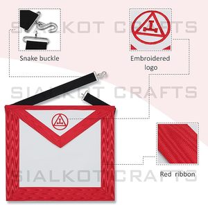 Masonic Regalia Royal Arch Juego de delantal de cuero Máquina bordada Delantal Cadena Collar Guantes Punto de cruz y costura Joya - Product Image 3