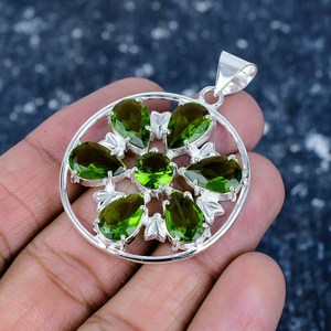 Nueva llegada brillante verde peridoto facetado corte punta ajuste sólido 925 colgante de plata esterlina para mujeres joyería hecha a mano - Product Image 5