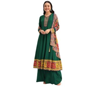 Vente en gros Costume Kurta Palazo en satin brodé vert avec Dupatta Vêtements ethniques pour femmes OEM Vêtements Usine Fournisseur en vrac Mode - Product Image 3