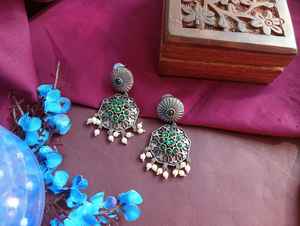 Indian Wholesaler Jewelry Crystal Faux Pearl Floral Oxidized Bridal Dangle Earrings Set <b>Fashion</b> <b>Jewellery</b> for Women - Product Image 2