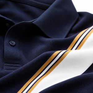 Camiseta Polo Personalizada para Hombre con Rayas Verticales, Estilo Casual Elegante para Verano, Golf, Tenis, Transpirable, de Algodón Piqué, Manga Corta - Product Image 4