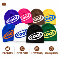 Topi kupluk rajutan akrilik jacquard custom logo grosir tanpa manset, unisex, streetwear, OEM ODM