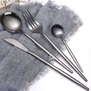 Antique <b>Black</b> Ceramic Full Designer Sharp end Handle Silver <b>Mirror</b> Polished Korean Wedding Set Simple Design Classic Silverware - Product Image 6