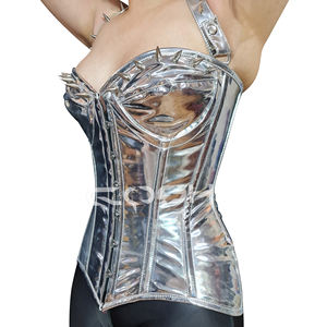 Corset en PVC argenté robuste avec baleines en acier, à clous sur les bretelles, pour tenue gothique punk, vente en gros, fournisseur - Product Image 5