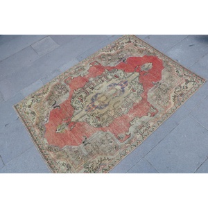Tapis turc 3,3 x 4,9 pieds, tapis d'appoint vintage, tapis camouflage rouge et bleu - Product Image 3