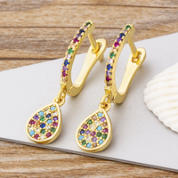QIKU mode coloré cristal gouttelette forme boucles d'oreilles femmes bijoux couleur or cuivre Zircon fête meilleur ami cadeau d'anniversaire