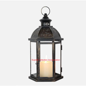 Linterna de vela de Metal negro Vintage con vela colgante para interiores y exteriores linterna decorativa de mesa para decoración de eventos - Product Image 6