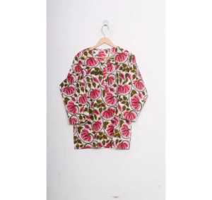 100% Conjunto de pijama largo y cómodo de algodón, vestido suave, ropa de dormir para adultos, estampado de bloque de mano, transpirable, elegante, para ropa de noche de verano - Product Image 3