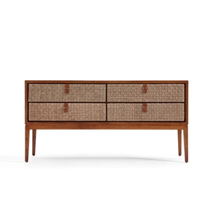Aparador con 4 Cajones de Almacenamiento Hecho de Madera de Teca Sólida y Mimbre Tejido para Uso en Interiores - Product Image 5