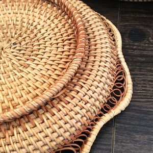 Vente en gros de plateau de service en bambou, plateau rond en rotin en bois au design mosaïque à un étage pour la décoration intérieure, premier choix OEM ODM Vietnam - Product Image 6