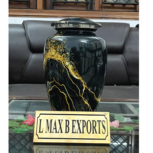 Urnes de crémation adultes en aluminium de marbre noir avec la conception d'or pour des cendres humaines avec le sac gratuit de velours - Product Image 1