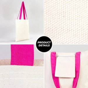 High Quality 10 oz Canvas <b>Purse</b> Fuchsia Handles 14 X 16 (35x40 Cm)-<b>Large</b> Capacity Open Closure Zipper Solid Color Cotton Lining - Product Image 3