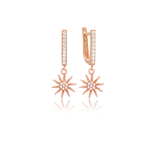 Sun Design Elegant <b>Clear</b> Zircon Dangle Earrings Fine Jewellery Wholesale Turkish 925 Silver Sterling Jewelry - Product Image 1