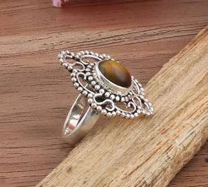 Anillo de Plata de Ley 925 con estilo natural intage anillo de ojo de tigre anillo de piedras preciosas hecho a mano Vintage para regalo de mujer - Product Image 6