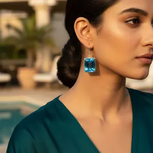 925 Silver Stud <b>Earrings</b> with Blue Topaz Rectangular Cut Gemstone Jewelry Fashion Accessory - Product Image 1