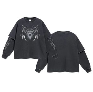 Camiseta de talla grande de buena calidad al por mayor, camiseta de doble capa de manga larga con gráfico personalizado de algodón 100% pesado para hombre - Product Image 5