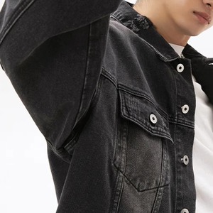 Men Plus Size Denim Jacket Vintage Washed Distressed Loose Fit Turn-Down Collar Pockets Autumn Spring Casual Outerwear Color - Product Image 4