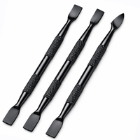 MANAN INSTRUMENTS Kit de manucure réutilisable 3 pièces en acier inoxydable double extrémité, repousse-cuticules carré noir mat, outil de préparation des ongles
