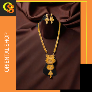 Conjunto de pendientes de collar de calidad premium con estilo único chapado en oro de 22 quilates para mujer, conjunto de pendientes de collar, joyería - Product Image 2