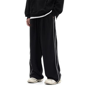 Pantalon de sport décontracté pour hommes léger Vintage hiver gothique droit jambe large 300gsm 100% coton taille haute élastique - Product Image 3