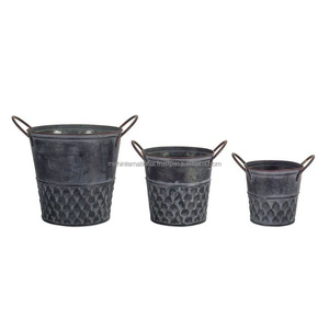 Maceta de cubo galvanizada con asa, maceta de cubo de estaño de Metal redondo para balcón decoración de jardín boda - Product Image 5