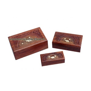 Handcrafted <b>Wooden</b> <b>Keepsake</b> Storage Case Jewelry <b>Box</b> Jewel Organizer With Elephant Brass Inlay - Product Image 1