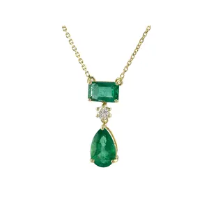 Collana di diamanti smeraldi zambiani in oro 14 K tinta unita e taglio smeraldo di design argento Plus terra genuina