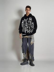 Strass Graphique Hoodies Y2k Full Zip Up Veste Hommes Gothique Surdimensionné Esthétique À Capuche Vêtements Casual Sweat - Product Image 4