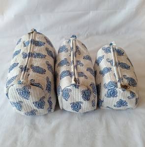 Handmade Cotton <b>Makeup</b> <b>Bag</b> Quilted Block Travel Organizer Accessory Pouch Zipper Closure Wholesale Manufacture - Product Image 1