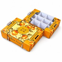 Boîte cadeau en carton ondulé imprimée sur mesure pour fruits pêches jaunes, avec poignée et 12 compartiments pour e-commerce