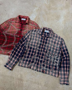 Chemise décontractée pour homme à manches longues, style rétro vintage, en flanelle à carreaux vieillie, avec boutons et strass, idéale pour le printemps – Vente en gros personnalisée - Product Image 5