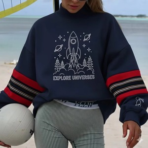 Sweat-shirt classique pour femme, long, oversize, col montant, en molleton de coton épais, pull-over doux et chaud, coupe ample, décontracté - Product Image 6