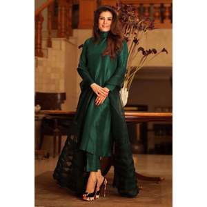 Ensemble chemise et dupatta en satin Emerald Affair - Product Image 1