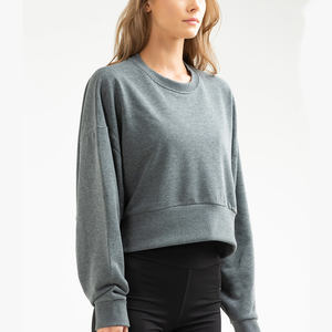 Sudadera Básica de Algodón Mezclado para Mujer, Cuello Redondo, Corte Regular, Estilo Casual Urbano, Hombros Caídos, Transpirable, Ecológica, 270g - Product Image 4