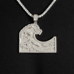 Ocean Waves Surf Pendentif Collier pour Homme 14k Plaqué Or Blanc Hip Hop Bijoux Or Argent Rose Or Corde Chaîne - Product Image 1