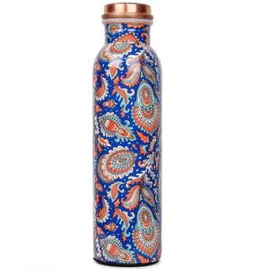 Elegante botella de agua de cobre con estampado Meena de 1000ml, perfecta para regalar de fabricante y proveedor indio - Product Image 1