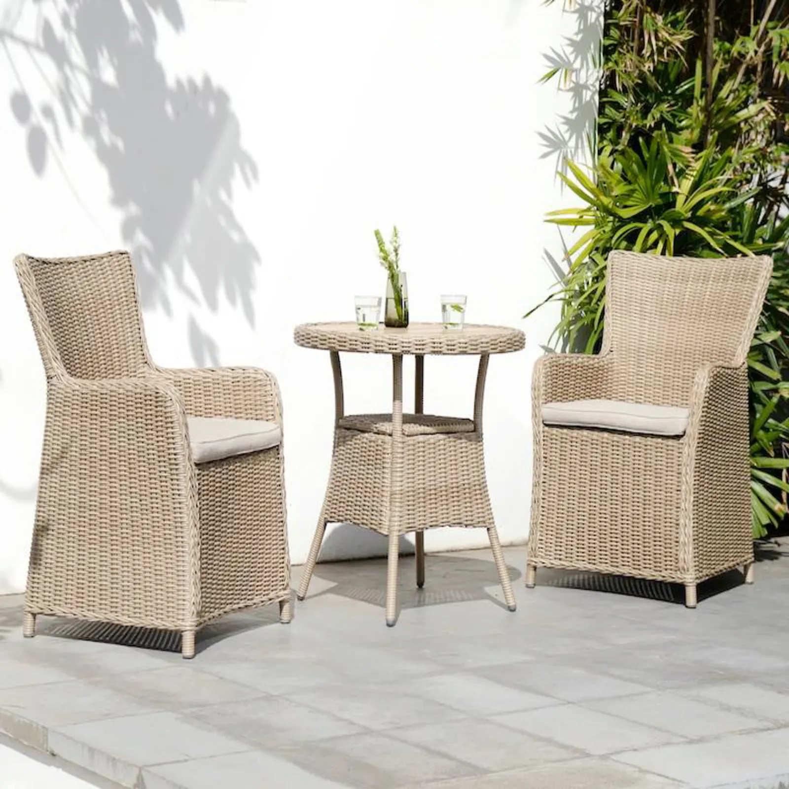 Coffee Set 2 Unique Garden Sofas Poly Rattan Furniture Aluminum Frame Stackable Outdoor Indoor Use