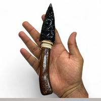 Tête de flèche en obsidienne noire naturelle avec manche en bois Couteau à lance primitif Décor tribal en cristal, couteau en obsidienne à silex fabriqué à la main