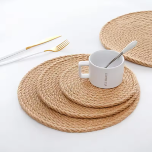 Mantel Individual bohemio de bambú, posavasos de mesa de cocina de alta estética con borde de pompón estampado de yute grande, venta al por mayor - Product Image 4